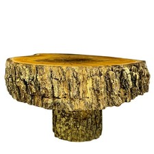 Unique Log Slab Pedestal Natural Wood 5.75" Cake Stand w/Rustic Bark Edge Accent