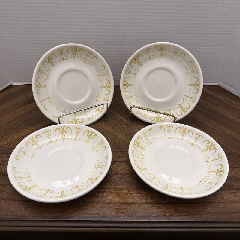 Homer Laughlin Restaurant Ware Saucer  Gold Filigree Stoneware USA Set Of 4