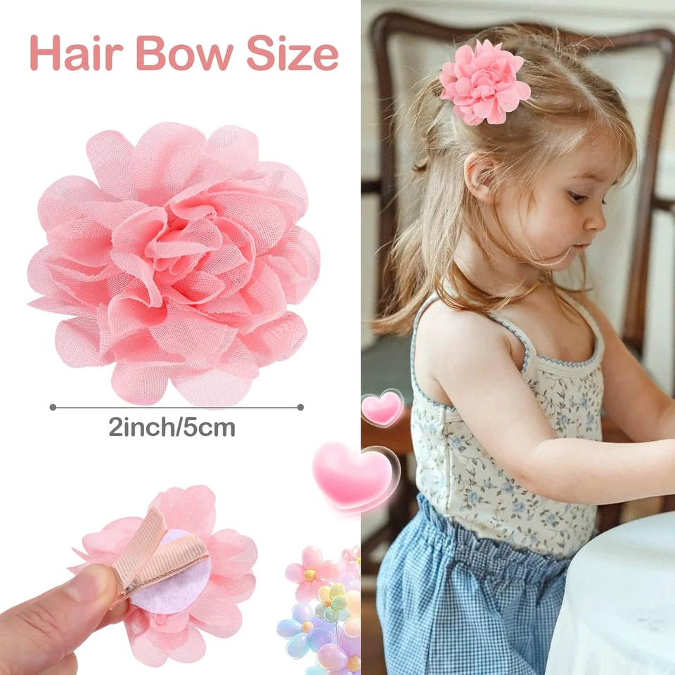 40Pcs 2» цветок Baby волосы банты зажимы, шифоновое цветок крошечные заколки тонкий Baby H - Изображение 2 из 4