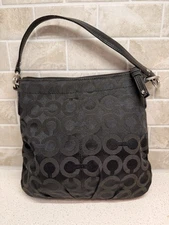 Coach Black Op Art Signature Convertible Crossbody Strap Detaches Handbag