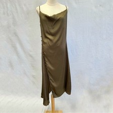 Shein olive green slip dress cowl neck midi dress side button detail size large