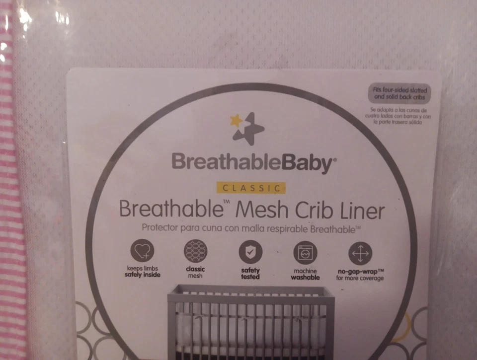 Forro de cuna de malla transpirable para bebé rayas rosas Foto 2 de 4