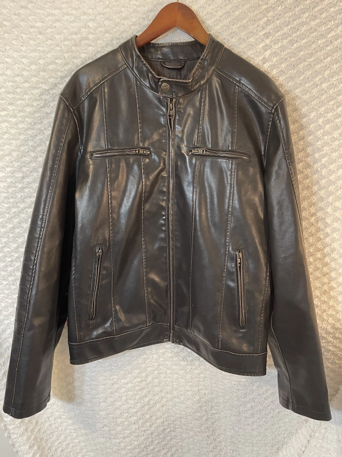 Levi's Men's Faux Leather Biker Jacket~ Chin Strap~ Full Zip~ Black~ Medium~
