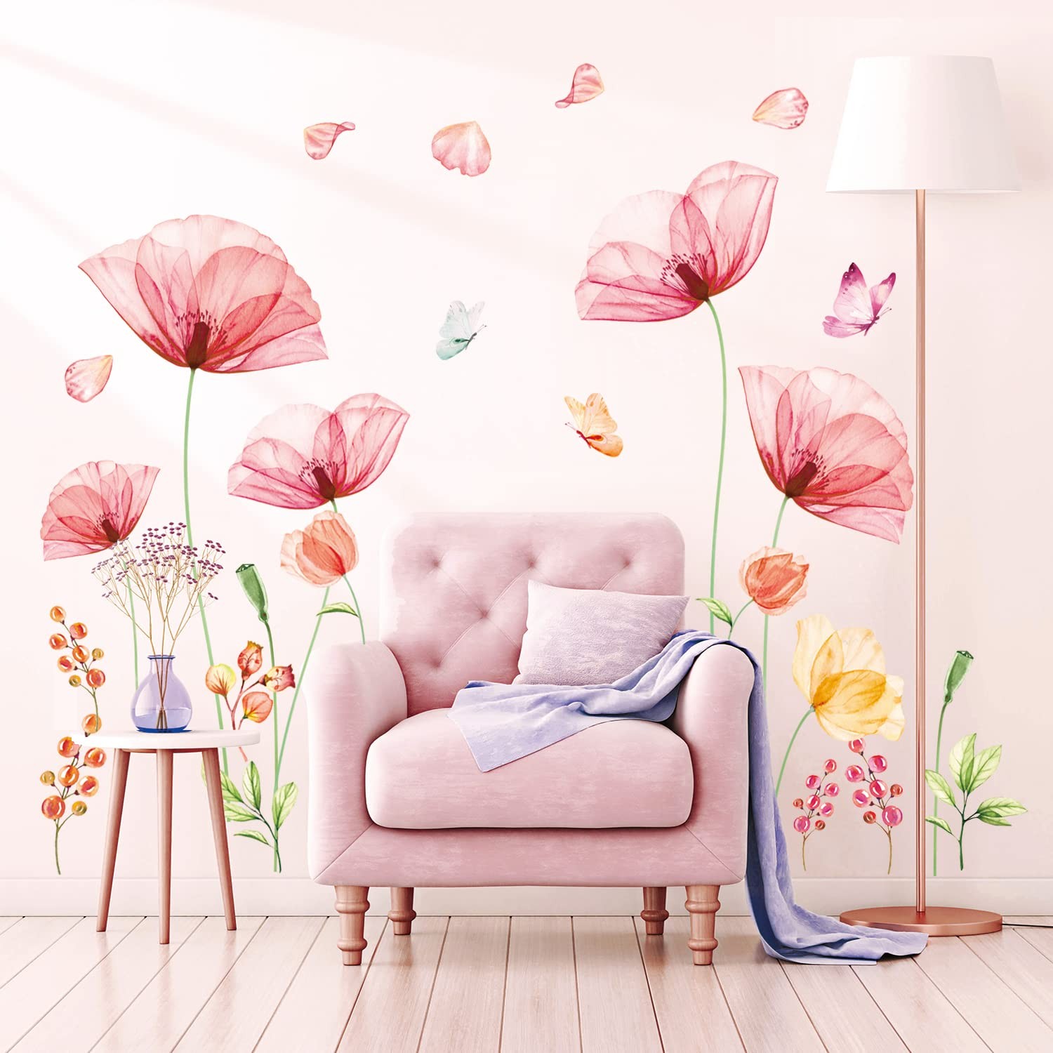 Stickers muraux rose clair x-ray fleurs SG-2206 en vinyle mat premium pour enfants