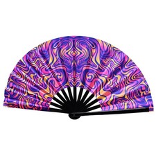 UV Glow Rave Fan Large Handheld Folding 13 Inch Festival Foldable Clack Poppi...