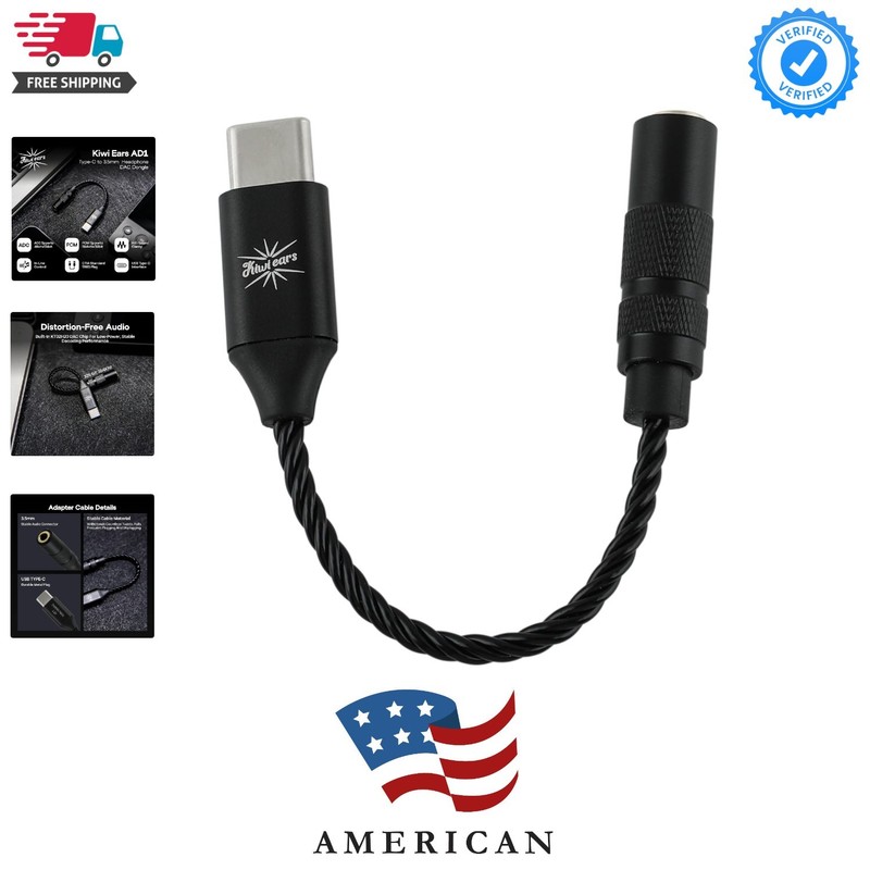 Kiwi Ears AD1 Type-C to 3.5mm Female Headphone DAC Adapter Cable, USB C to Au...