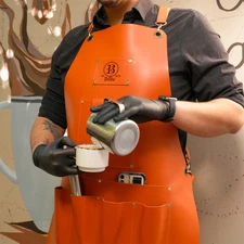 Custom Logo Barista Apron , Vegan Leather Unisex Apron, Gift for Chef or Server
