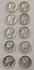 Mercury Dimes Lot Of 10 90% Silver 1 Face 1930 - 1939 Various Dates & Mints #35