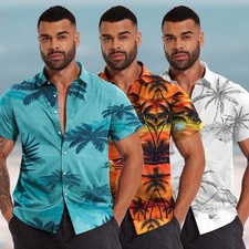 Men Hawaiian Shirts Short Sleeve Holiday Casual Button Down Tropical Beach Shirt