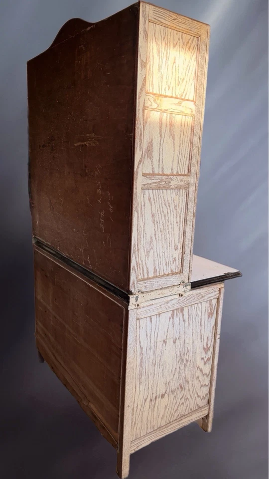 Antique Oak Hoosier Kitchen Cabinet w/ Enamel Top & Glass Door - 70.5” Tall. - Image 4 of 4