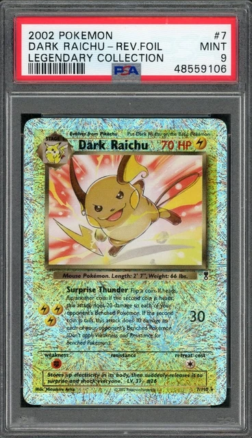 2002 Pokemon Legendary Collection Dark Raichu Reverse Foil #7 PSA 9
