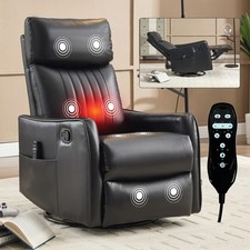 Black Faux Leather Massage Recliner Chair with Heat, Swivel Rocker
