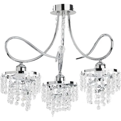 Deckenleuchte Deckenlampe 3-flammig Metall Kristall 47 cm breit Chrom E14 - Bild 1 von 2