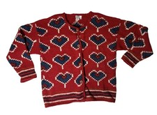 Vintage 100 Wool XL Red Heart Bolivia Hand Knit Sweater MFA Boston Handcrafted