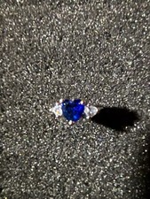 Silver Plated Ring Size 8 Blue Stone Heart Shape W/White Accents