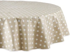 DII Vinyl Tabletop Collection Flannel Backed Polka Dot Tablecloth, 70" Round, Na