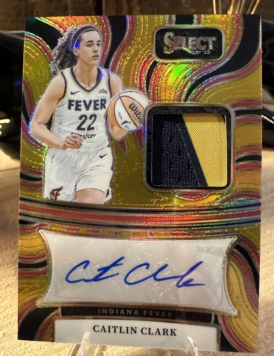 2025 Panini Select WNBA Caitlin Clark GOLD Prizm Patch Auto /10 Fever Signed view 2