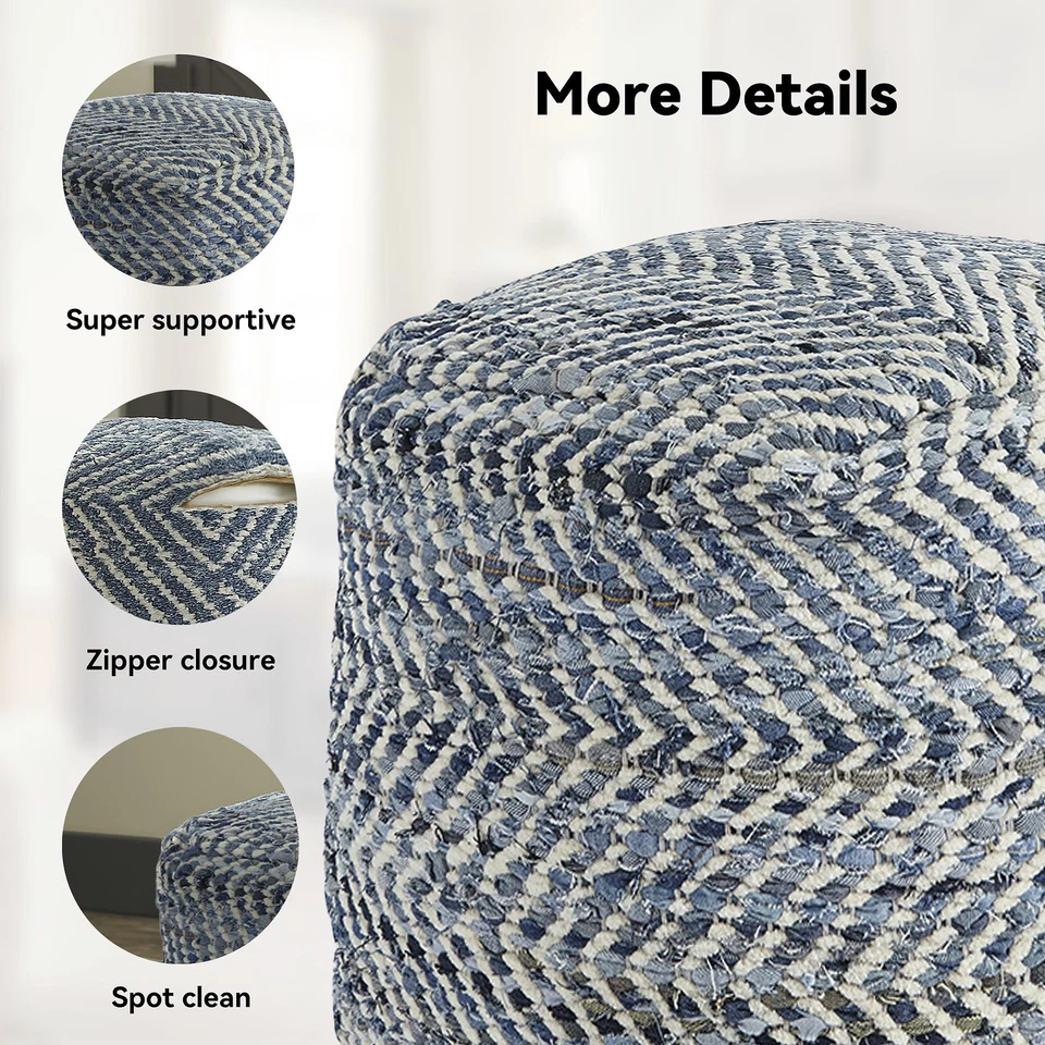 Ashley Traditional Chevron Pouf Blue 签名设计 — 第 3/4 张图片