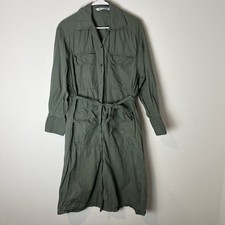 Zara Multi-positional Midi Shirt Dress Green XS Belted Pockets Utility 217
