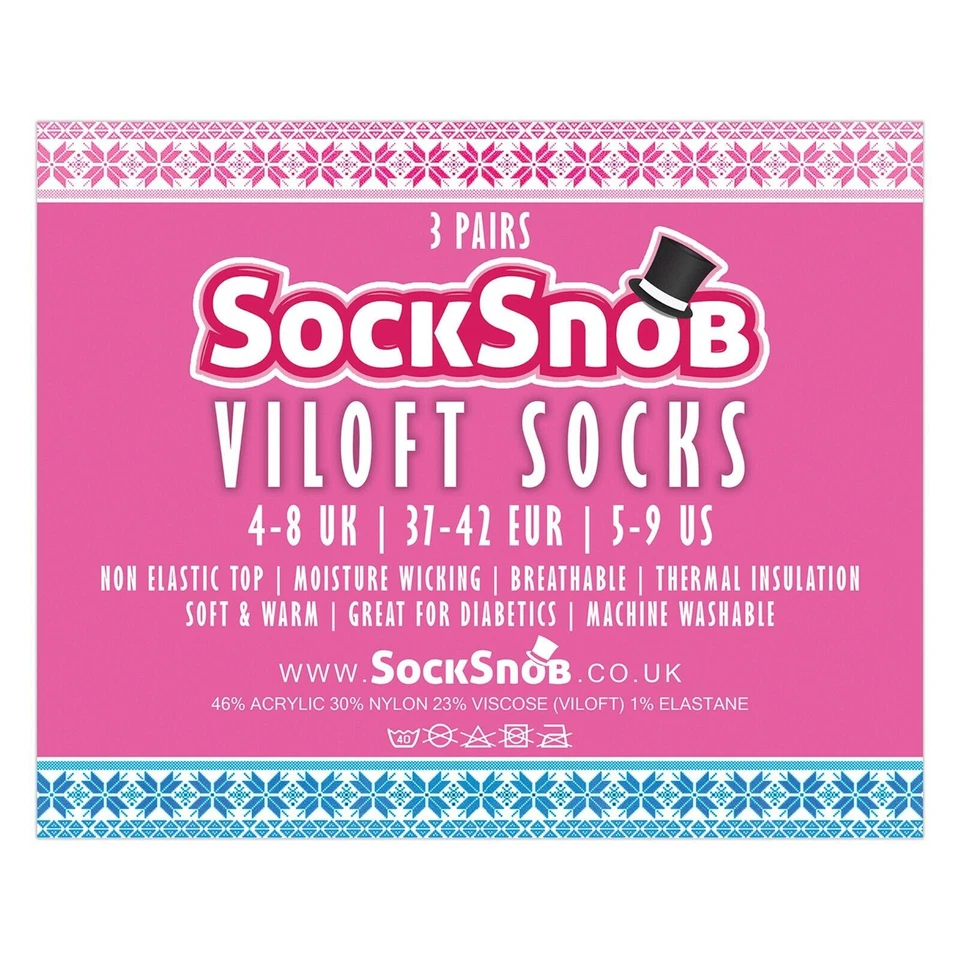 Ladies 3 Pack Non-Elastic Winter Warm Fairisle Thermal Socks - Image 2 of 4