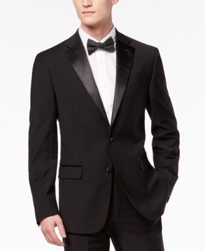 Calvin Klein Mens Slim fit Tuxedo Suit Jacket Blazer 36 S Black Stretch