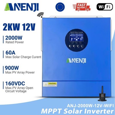 2000W 2KW Solar Wechselrichter Hybird Off-Grid Inverter 12V 60A MPPT 220V WIFI
