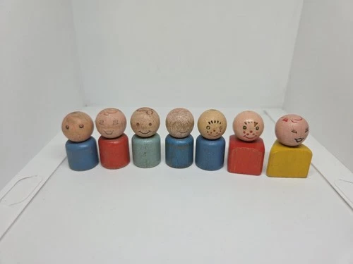 Vintage Fisher Price little people wood lot/7: straight, shape Boy Girl #26