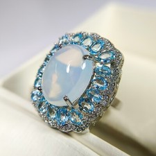 Natural White Quartz And Blue Topaz Ring With 925 Silver in All Sizes Available