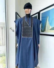Navy Blue and Black Agbada Babariga 3 Pieces Men Groom Suit African Clothing