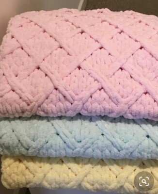 Hand Knitted Baby Pram And Cot Blanket Made With Alize Puffy Yarn - Teal