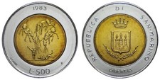 1983 SAN MARINO 500 LIRE BIMETALLICHE SERIE MINACCIA GUERRA NUCLEARE APOCALISSE 