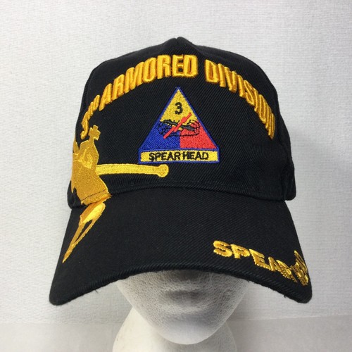 3rd Armored Division Spear Head Hat Adjustable Black Gold Strapback Cap