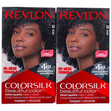 2 Revlon Colorsilk Beautiful Color Hair Dye 10 Black NEWEST PACKAGE Same Formula
