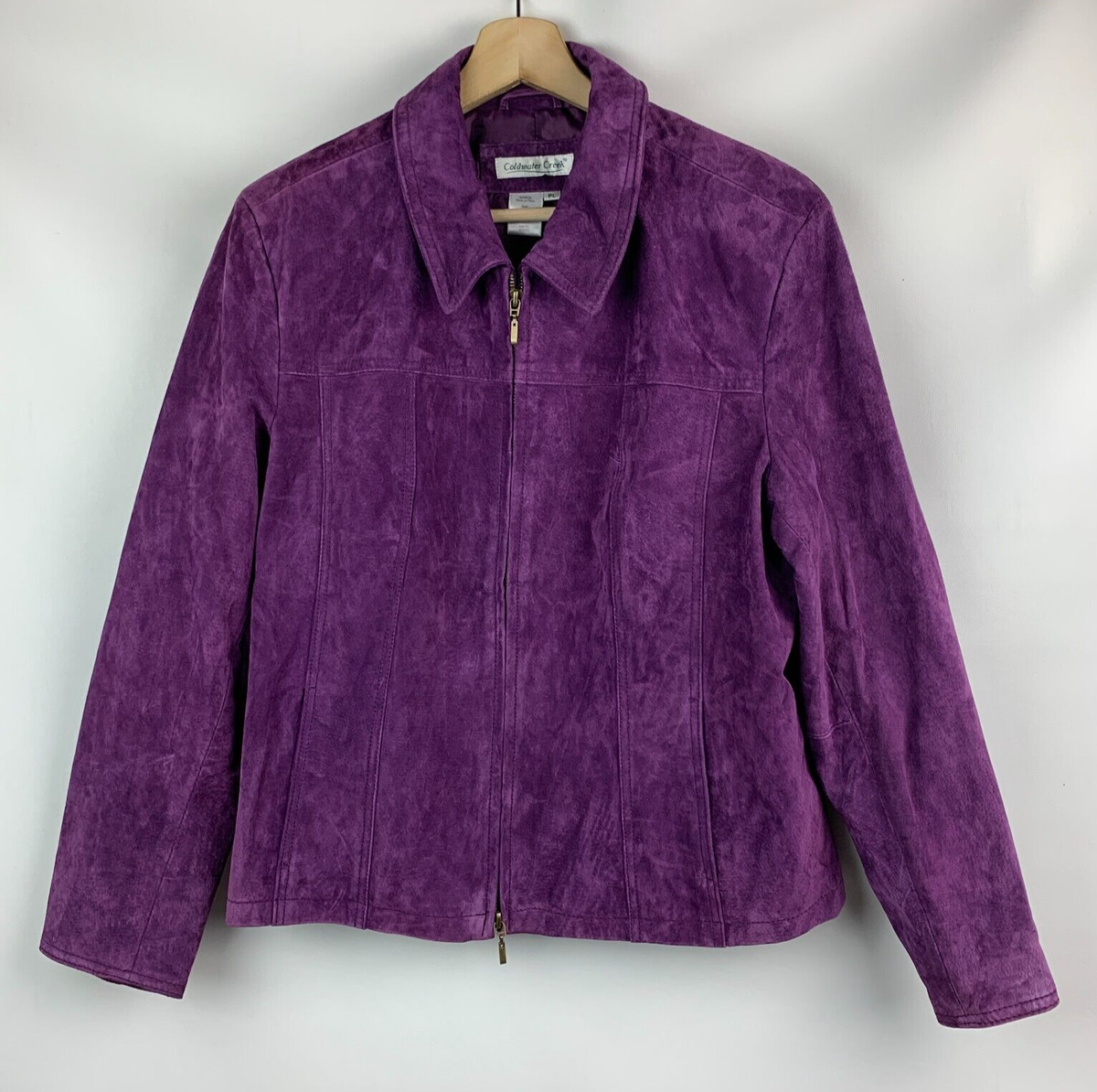 Coldwater Creek Jacket Purple Leather Suede Collared Zip Pockets