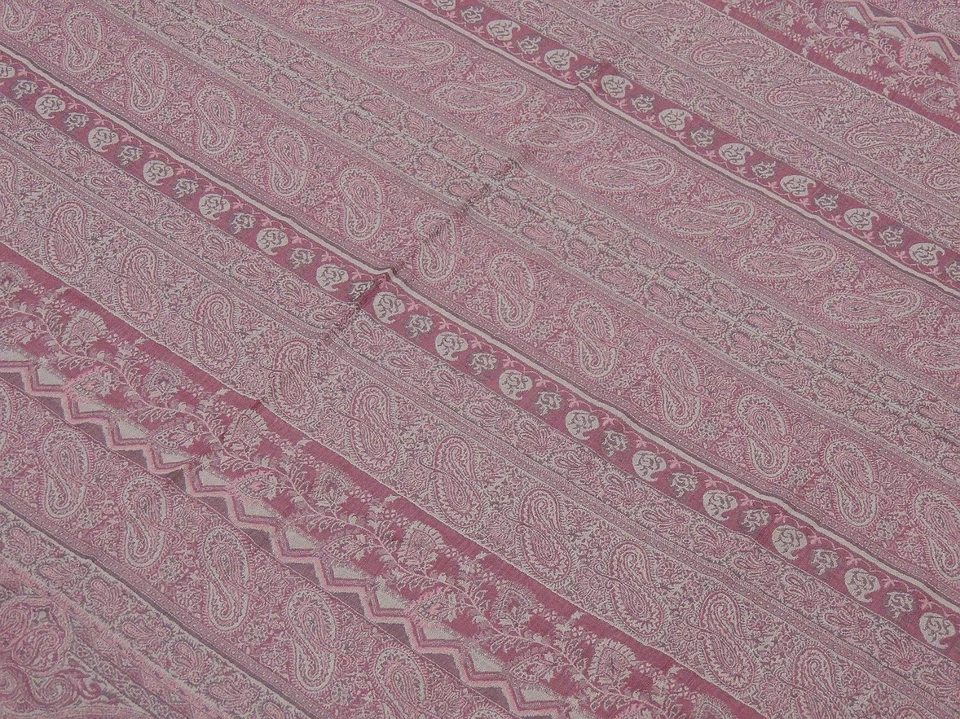 Pastel Pink Paisley Wool Table Overlay Woven Tablecloth Kashmir Topper 54"x60" - Image 2 of 4