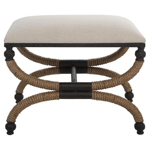 Uttermost Icaria Farmhouse MDF Iron Rope and Fabric Small Bench in Brown - Picture 3 of 5