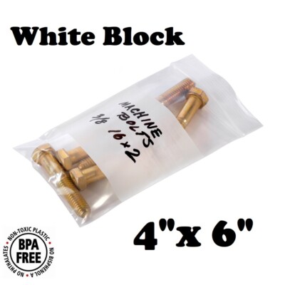 4'' x 6'' White Block Zip Seal Bags Reclosable Top Lock 2Mil or 4Mil Heavy Duty