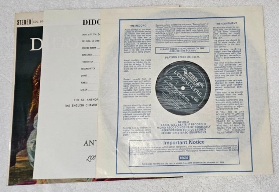 SOL 60047 Purcell Dido & Aeneas The St.Anthony Singers ECO Anthony Lewis Grvd NM - Image 3 of 3