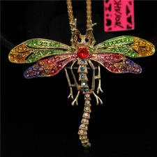 Fashion Women Colorful Enamel Crystal Cute Dragonfly Pendant Animal Necklace