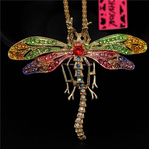 Fashion Women Colorful Enamel Crystal Cute Dragonfly Pendant Animal Necklace