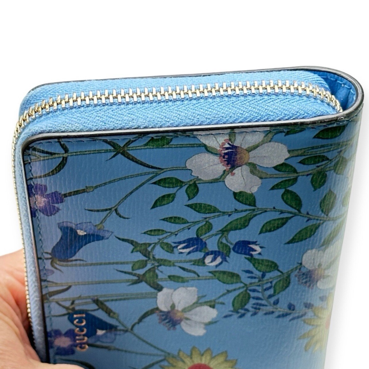 Gucci Nymphae Azure Shanghai Blue Large Floral Continental Zip