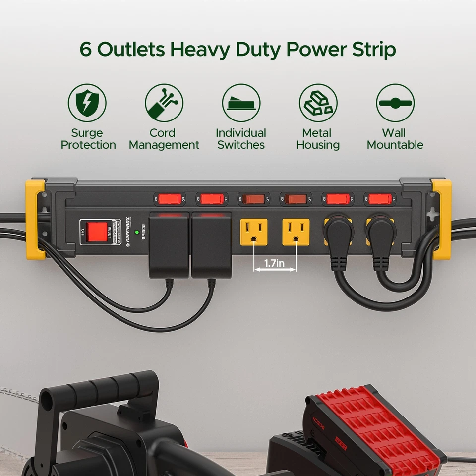 6-Outlet Heavy Duty Power Strips with Surge Protector,6ft. ETL certified cord - Image 3 of 4