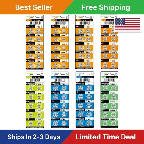 80PCS Watch Batteries Assorted Button Cell LR41 LR44 AG1 AG3 AG4 AG10 1.5V Alkal - product listing photo