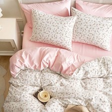 - Floral Comforter Set, Coquette Cottagecore Aesthetic Cute Flower Queen Pink