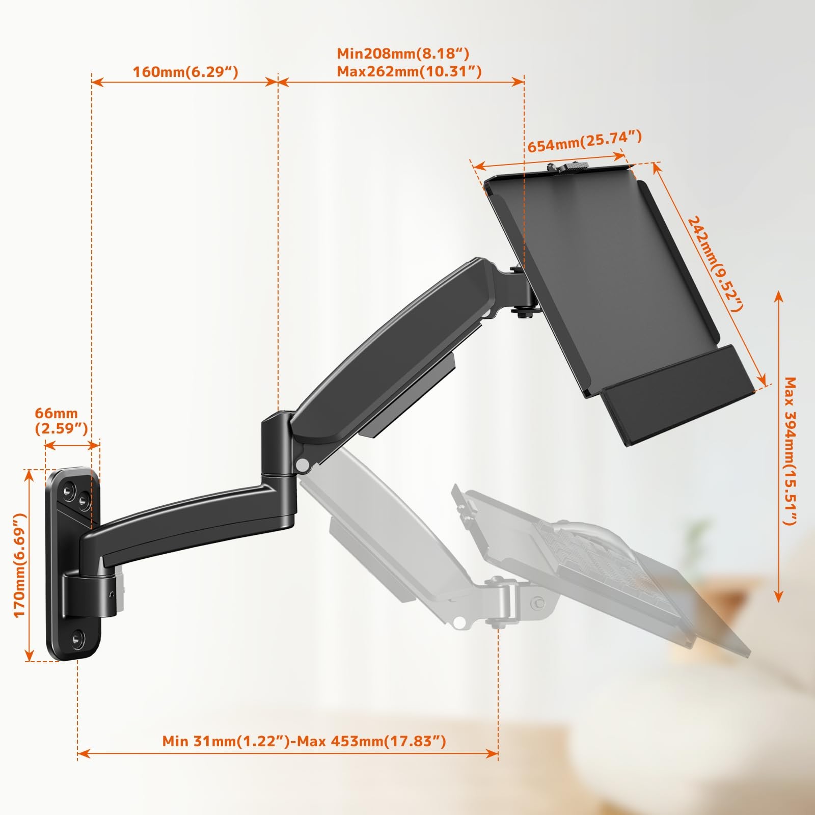 Keyboard Tray Wall Mount,Sit-Stand 26 Inch Keyboard and Mouse Stand,Height Ad...