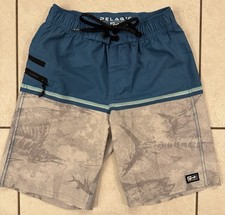 Pelagic Boys Strike Boardshorts Swim Fishing Shorts Gray Blue LARGE 6-7