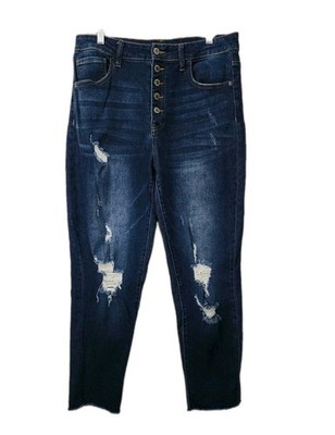 Risen Jeans Los Angeles Womens 30 Blue  Distressed Button Fly High Rise Raw Hem