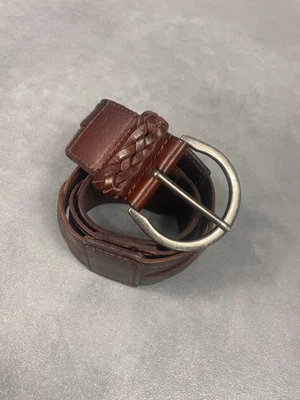 Ceinture cuir tressée vintage Y2K marron France 80cm Réf : 623 - Photo 1/4