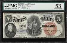 Fr. 73. 1880 $5 Legal Tender Note. PMG About Uncirculated 53.