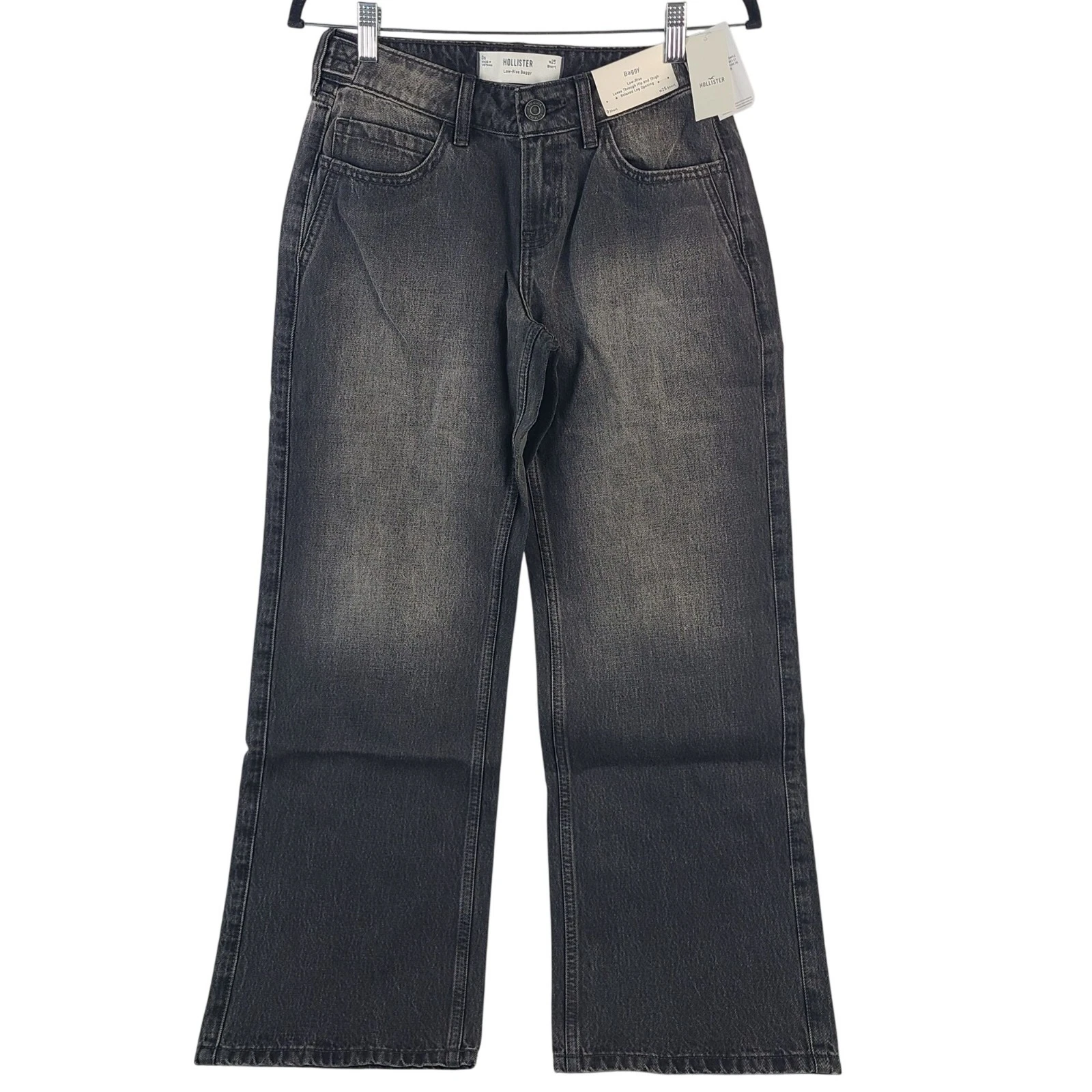 NEW Hollister Low-Rise Baggy Jeans W25 Short Gray Relaxed Fit Women's Sz 0 S